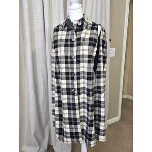 Vintage Norm Thompson Reversible Wool Cape Knee Length Plaid Mod 70s Britain